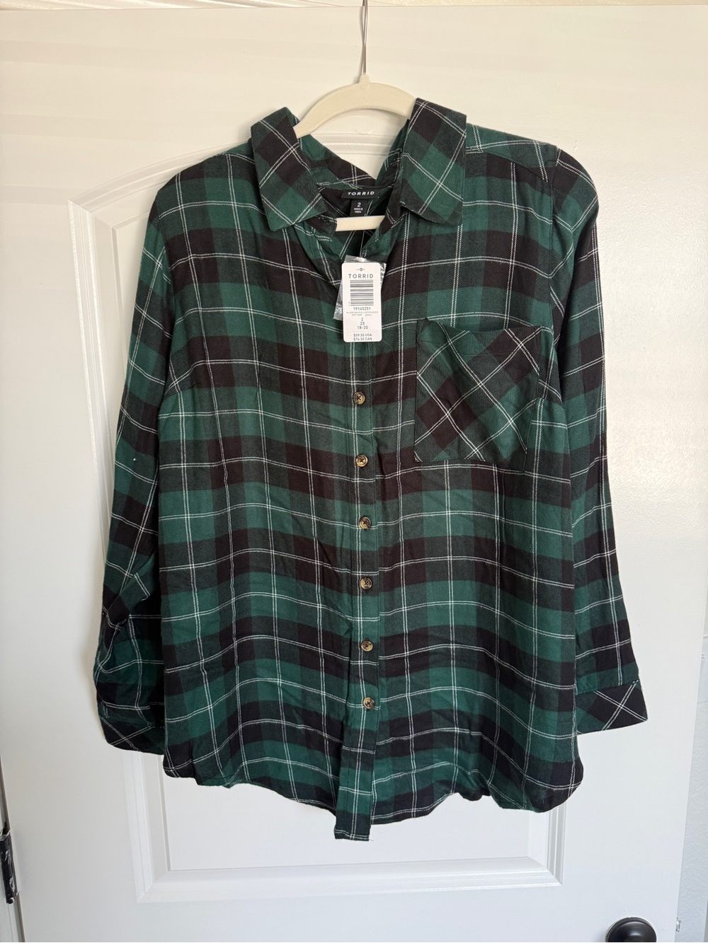 Torrid Green and Black Plaid Button-Up Shirt